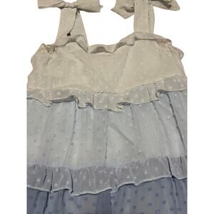 Franki 7/8 blue ombre fade a line striped Swiss dot lined twirl dress bows euc